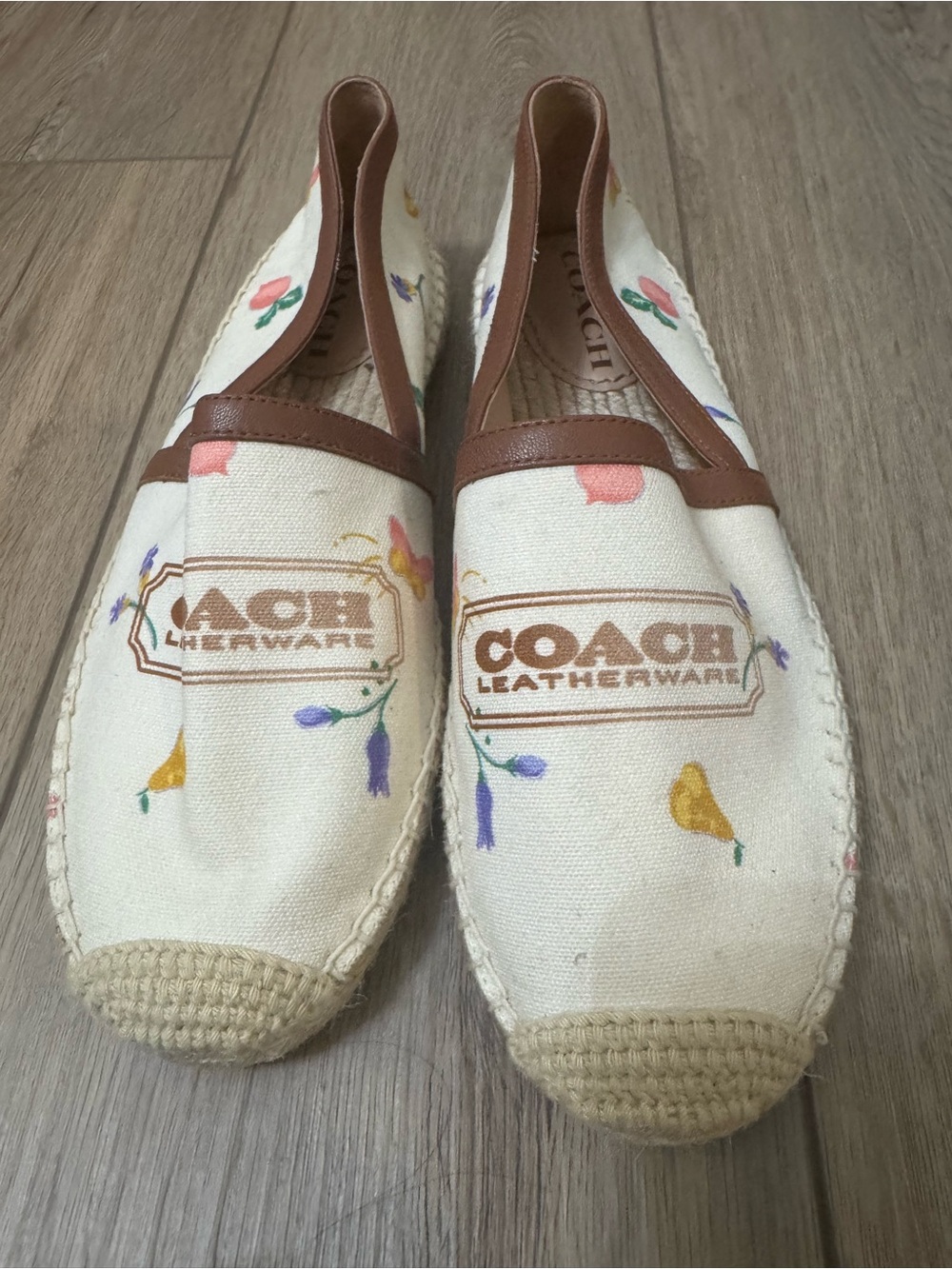COACH Kids Cream Floral Canvas Slip-On Moccasins